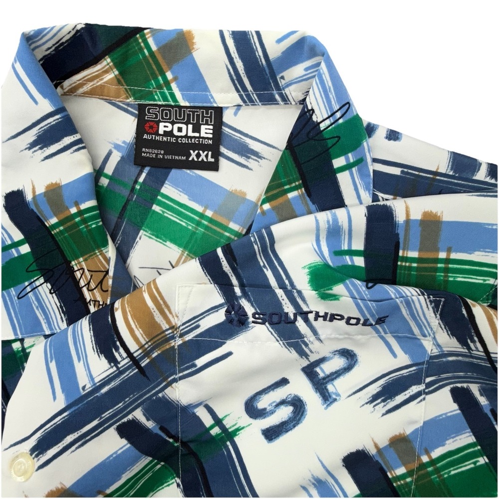 Vintage Southpole Shirt Mens 2XL All Over Print Baggy Looped Collar Button Up